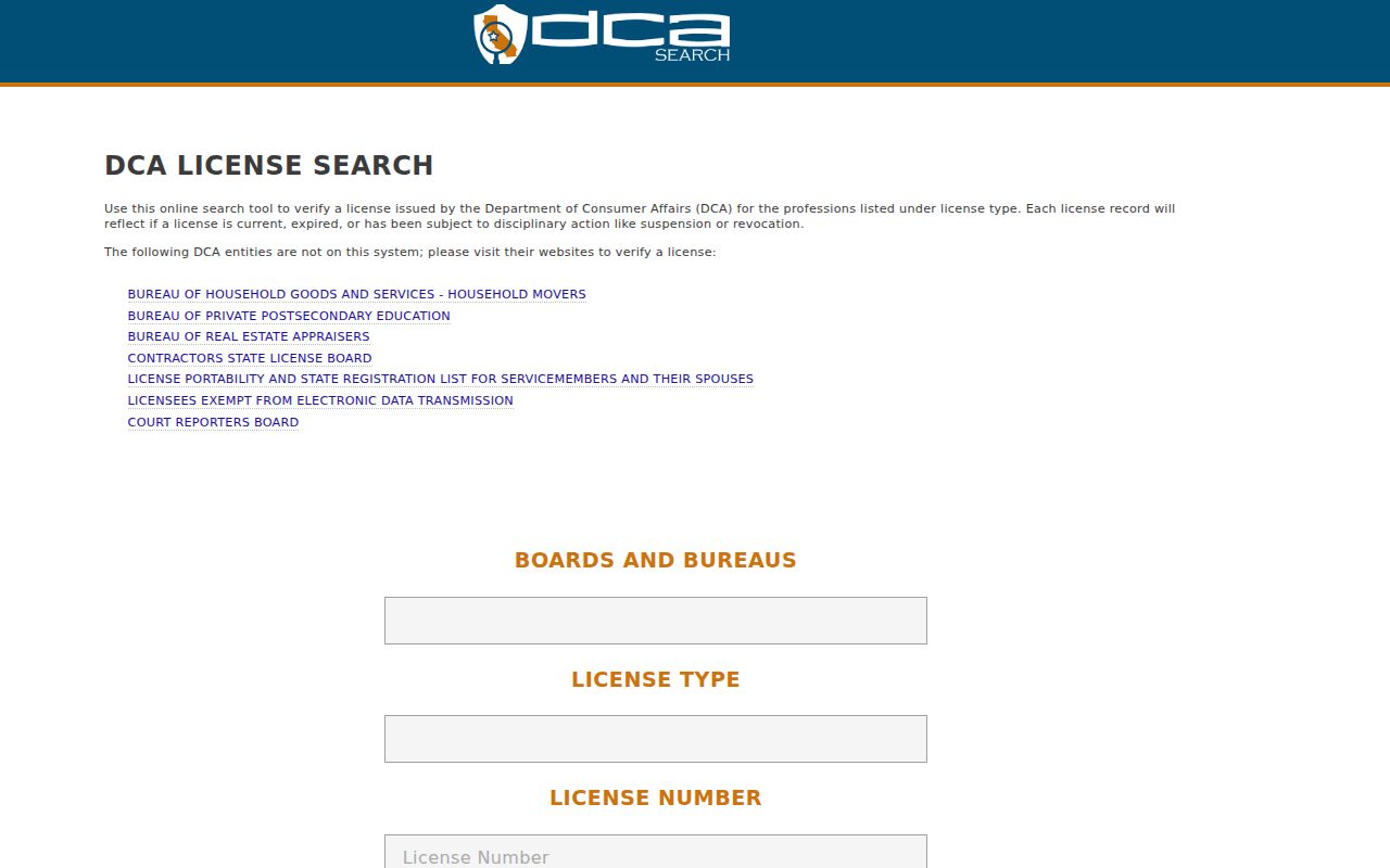 Vacaville people search with California professional license fields
