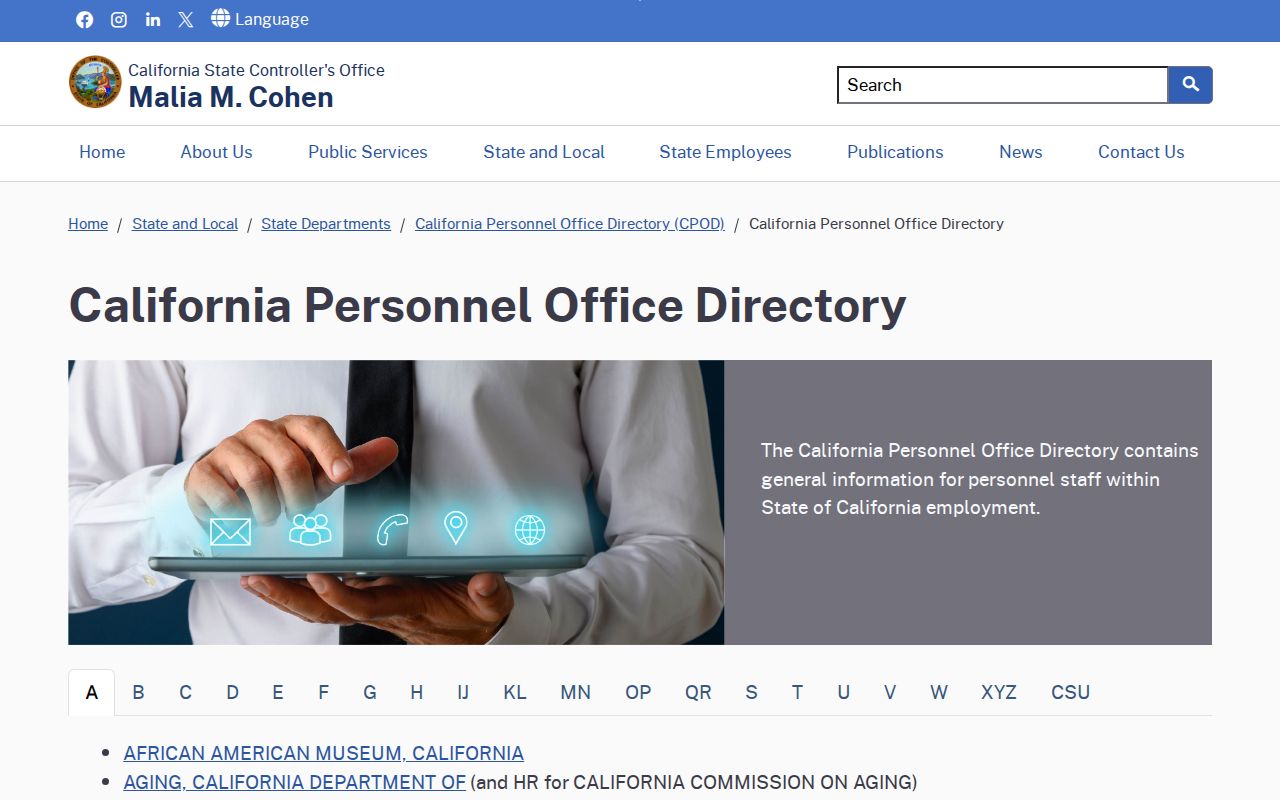 Vacaville people directories screenshot of the California Personnel Office Directory
