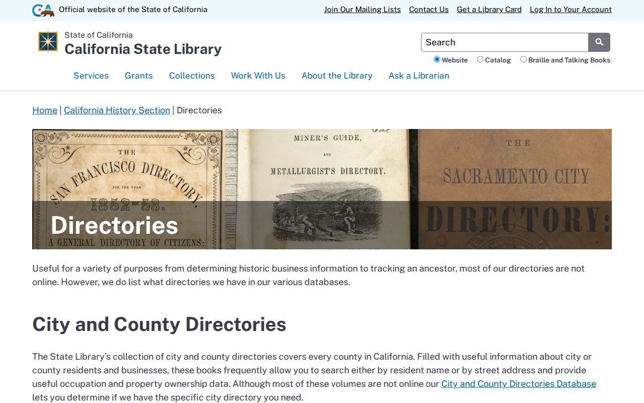Vacaville people directories screenshot of California State Library historical directories