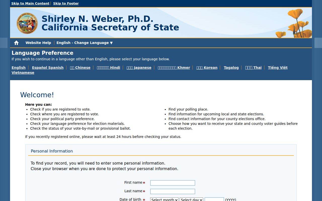 Vacaville voter records lookup on California My Voter Status